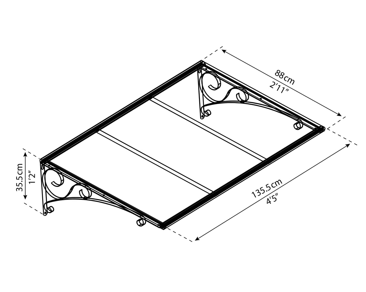 Venus 1.5m x 0.9m Door Canopy - Grey Frame & Clear Polycarbonate