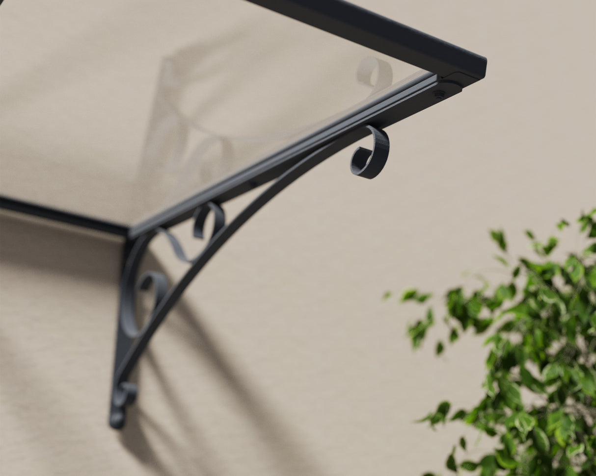 Venus 1.5m x 0.9m Door Canopy - Grey Frame & Clear Polycarbonate