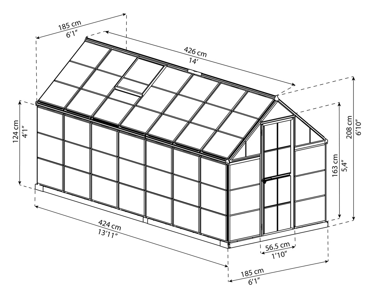Harmony 6' x 14' Greenhouse - Green Frame & Clear Polycarbonate Panels