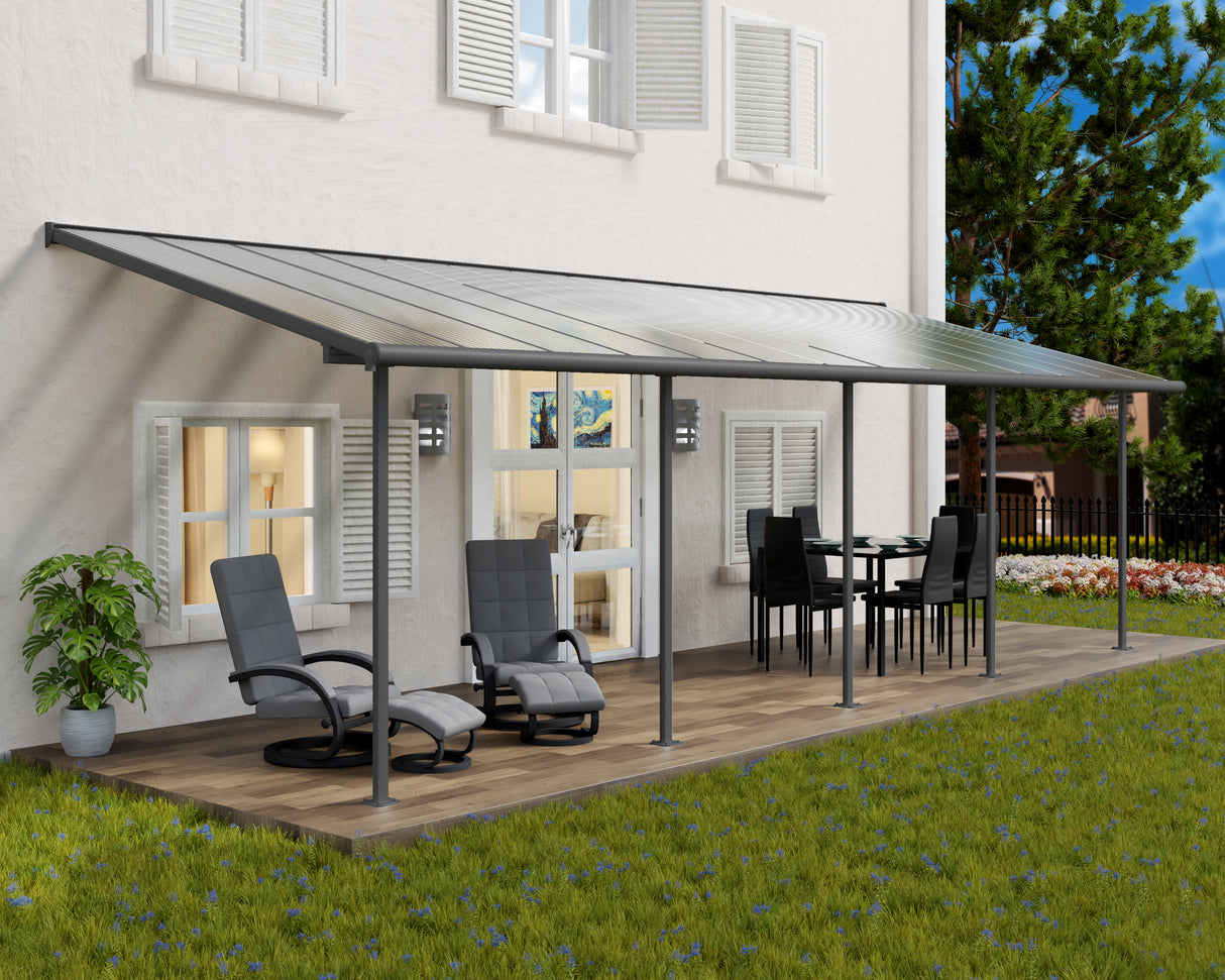 Sierra Patio Cover 3m x 8.6m - Grey Frame & Clear Polycarbonate