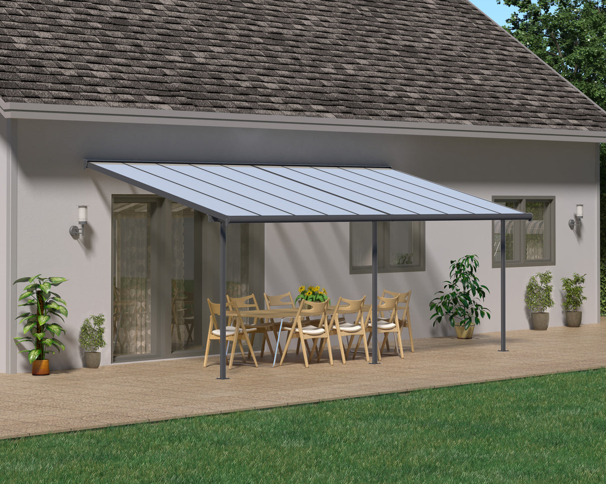 Sierra Patio Cover 3m x 6.2m - Grey Frame & Clear Polycarbonate