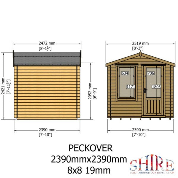 Shire Peckover 8x8 19mm Log Cabin
