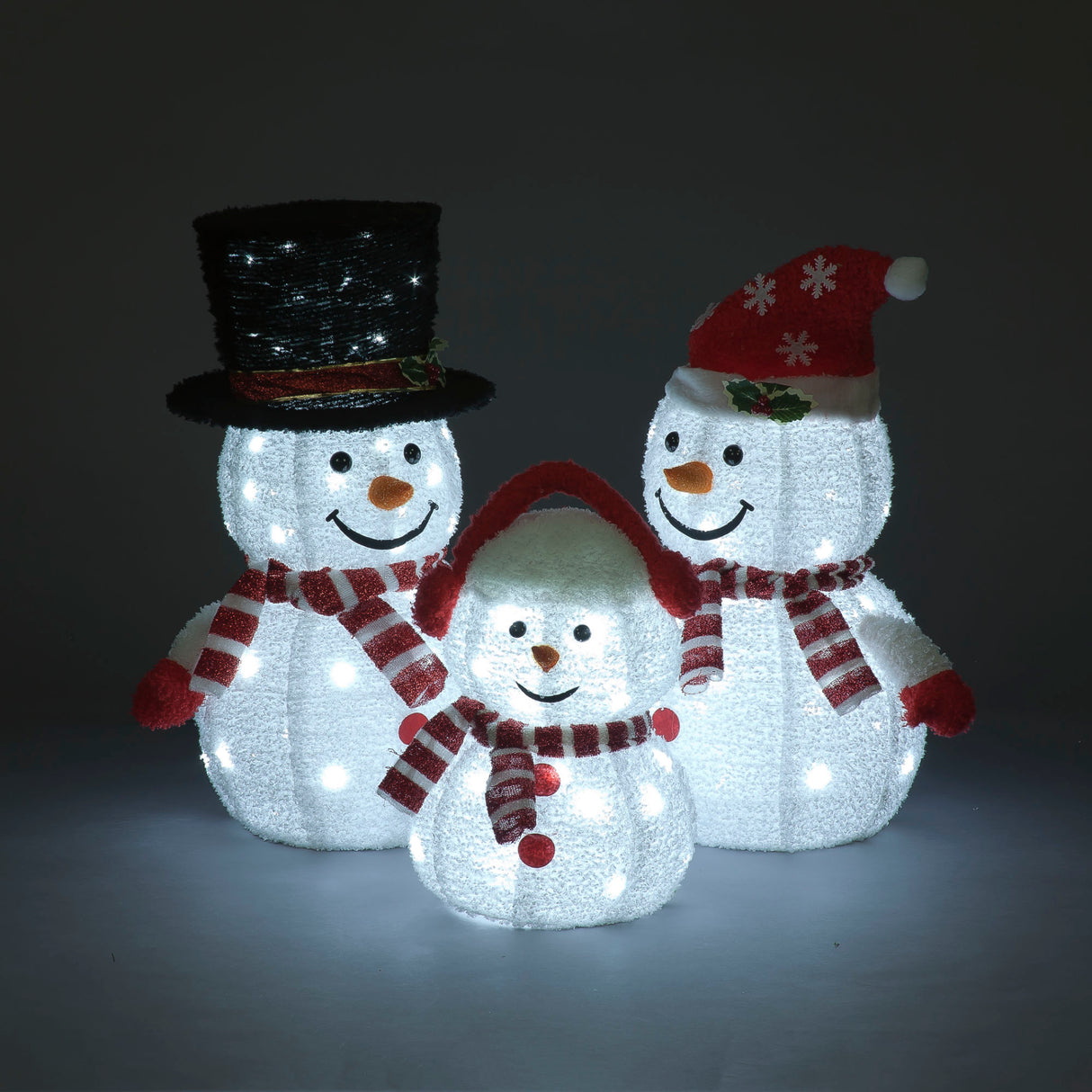 Set of 3 Foldable Cloth Snowmen with White LEDs