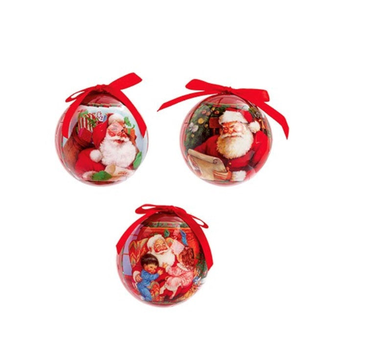 Set of 3 Traditional Santa Christmas Tree Decoration Baubles 75mm