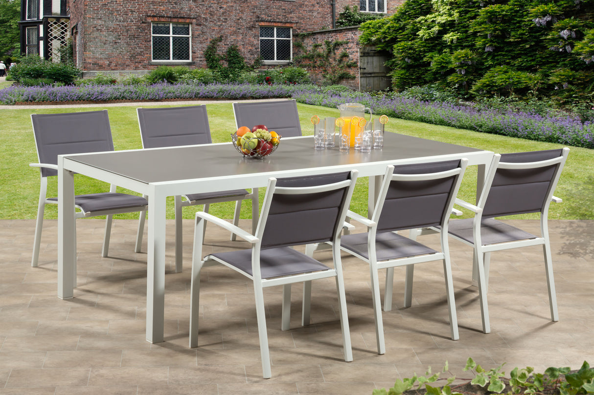 Sydney Aluminium 6 Seat Large Dining Set - White