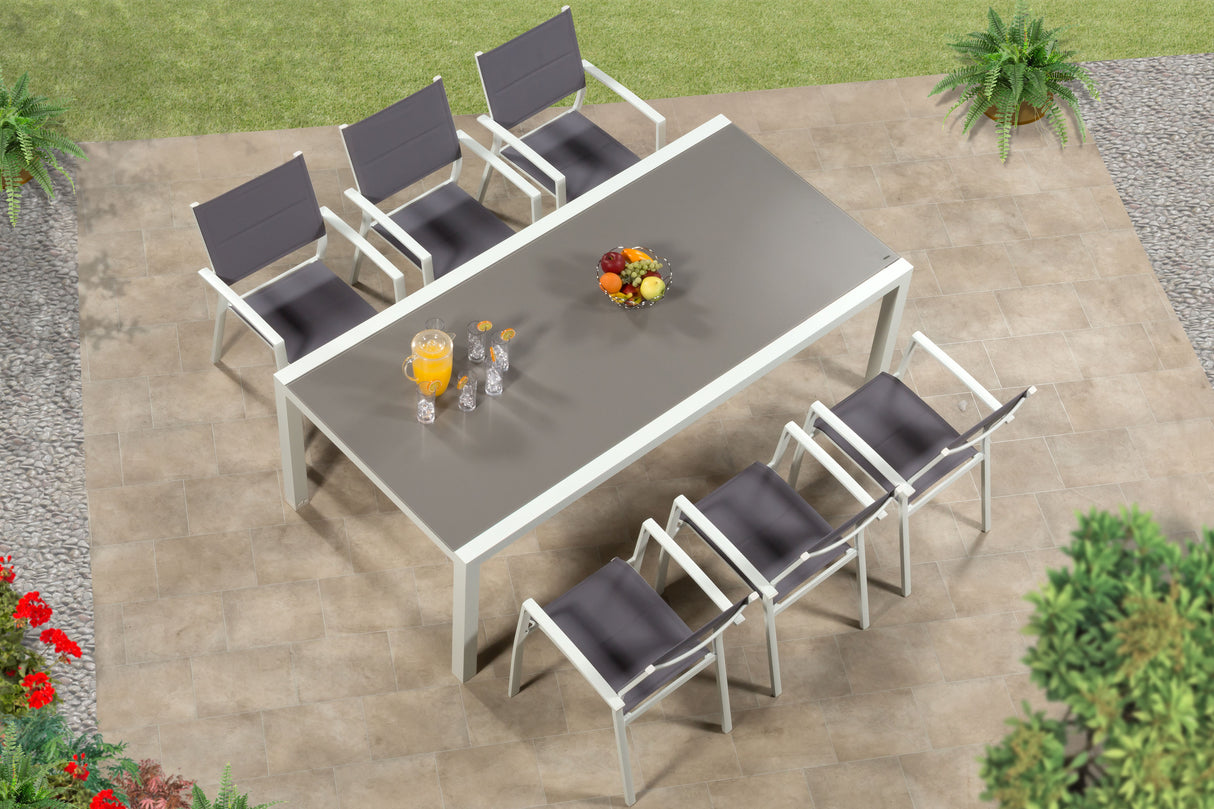 Sydney Aluminium 6 Seat Large Dining Set - White