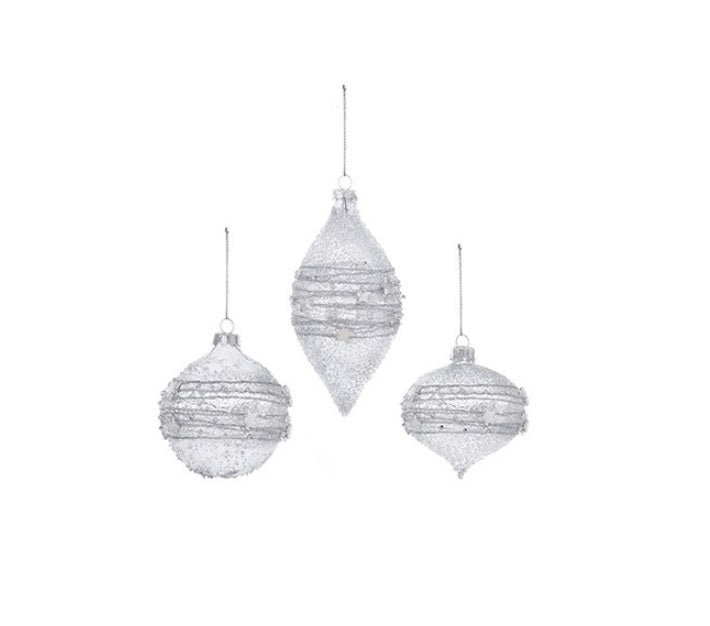 Set of 3 Silver Star Bead Christmas Tree Decorations 80mm