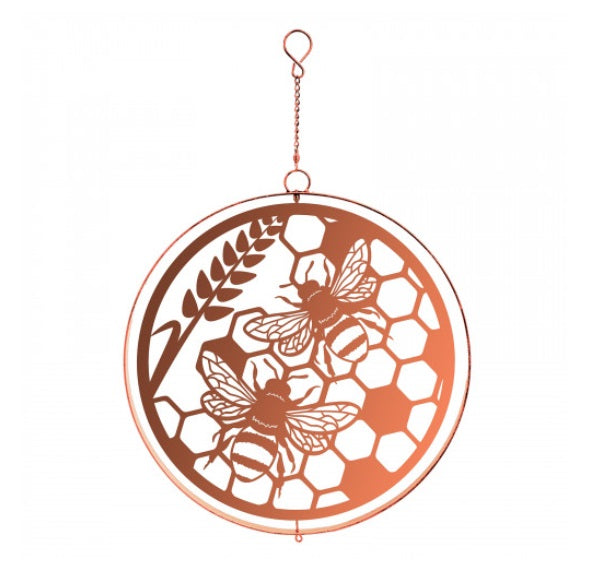 Metal Honey Bees Hanging Silhouette Orbit Spinner - Bronze