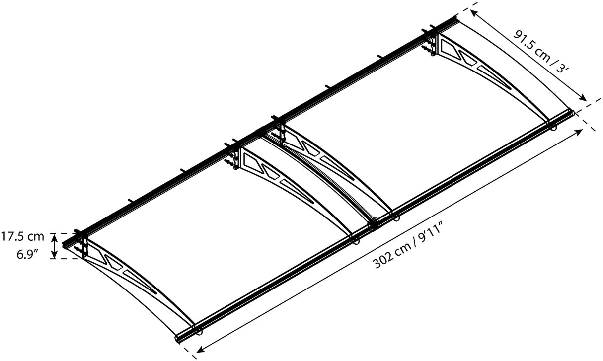 Altair 3m x 0.9m Door Canopy - Grey Frame & Clear Polycarbonate