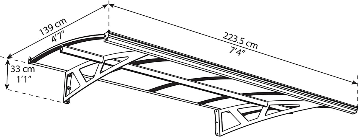Amsterdam 2.2m x 1.4m Door Canopy - Grey Frame & Clear Acryl