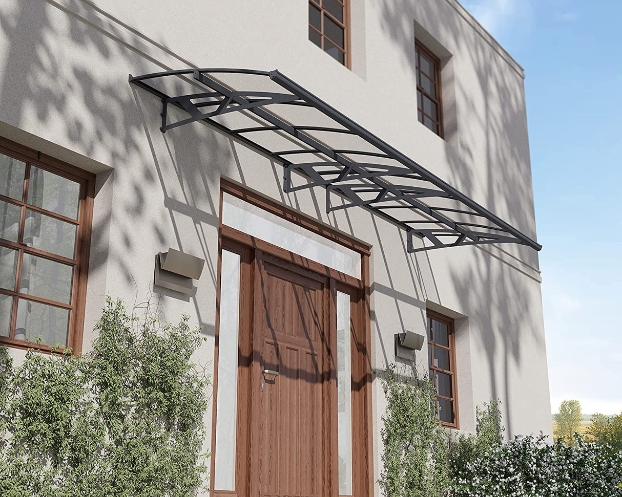 Amsterdam 4.5m x 1.4m Door Canopy - Grey Frame & Clear Polycarbonate