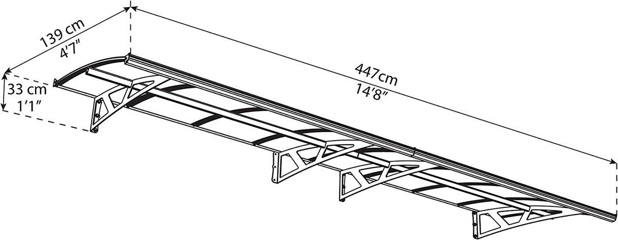 Amsterdam 4.5m x 1.4m Door Canopy - Grey Frame & Clear Polycarbonate