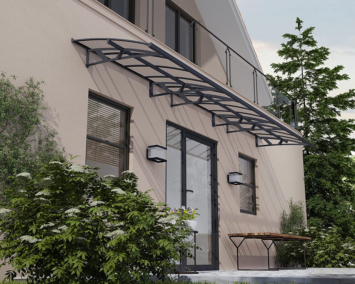 Amsterdam 6.7m x 1.4m Door Canopy - Grey Frame & Clear Polycarbonate