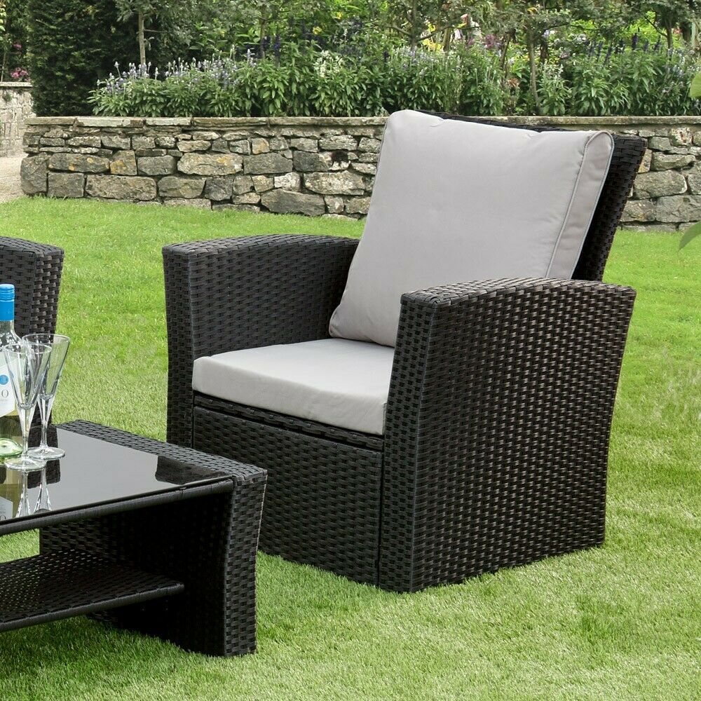 GSD Rattan 4 Piece Lounge Set - Black with Grey Cushions