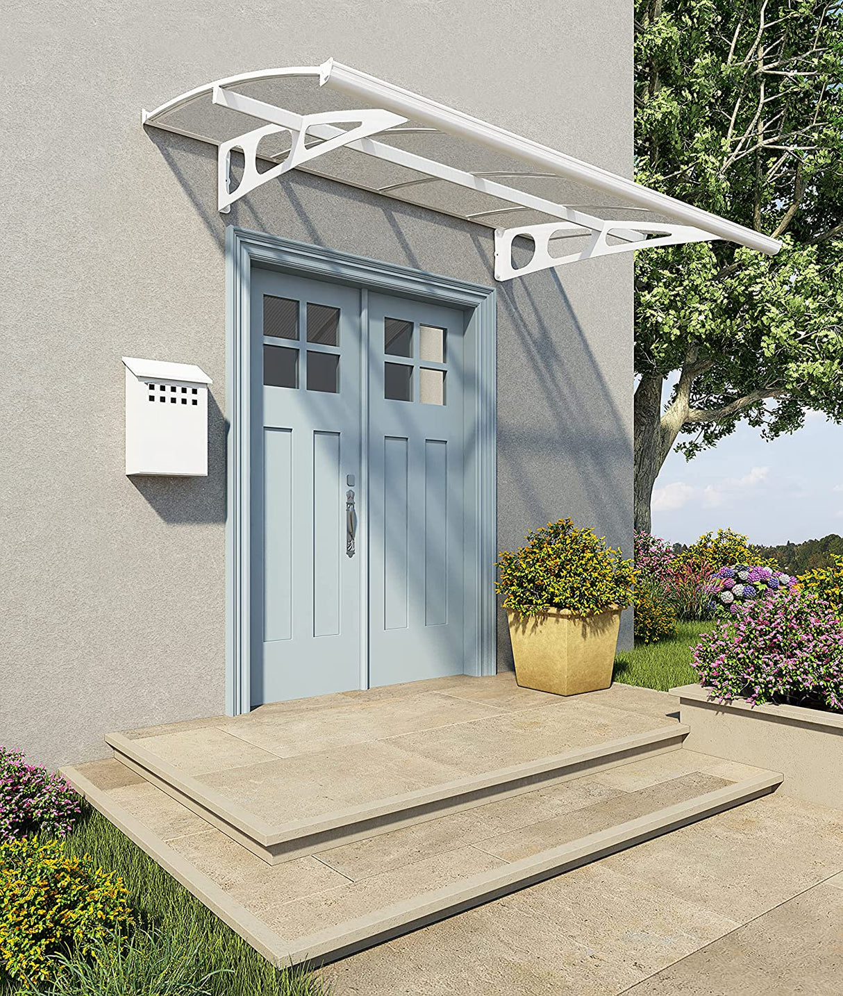 Bordeaux 2.2m x 1.4m Door Canopy - White Frame & Clear Acryl