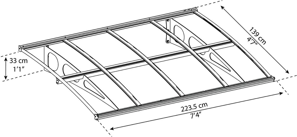 Bordeaux 2.2m x 1.4m Door Canopy - White Frame & Clear Acryl