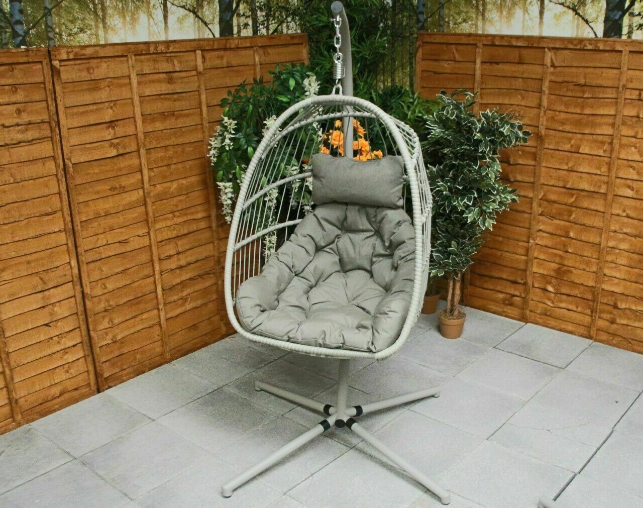 Holly Folding Single Cocoon Egg Chair Swing Cappuccino Garden Store Direct