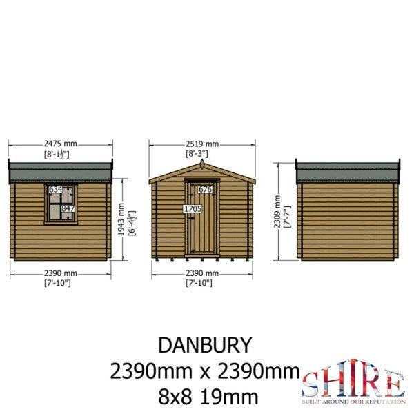 Shire Danbury 8x8 19mm Log Cabin