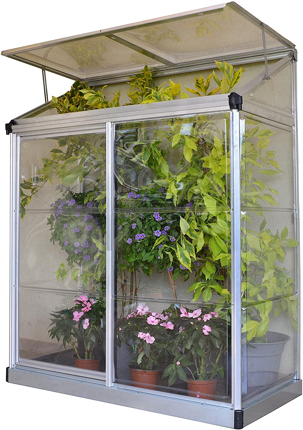 4' x 2' Lean-To Greenhouse - Silver Frame & Clear Polycarbonate Panels