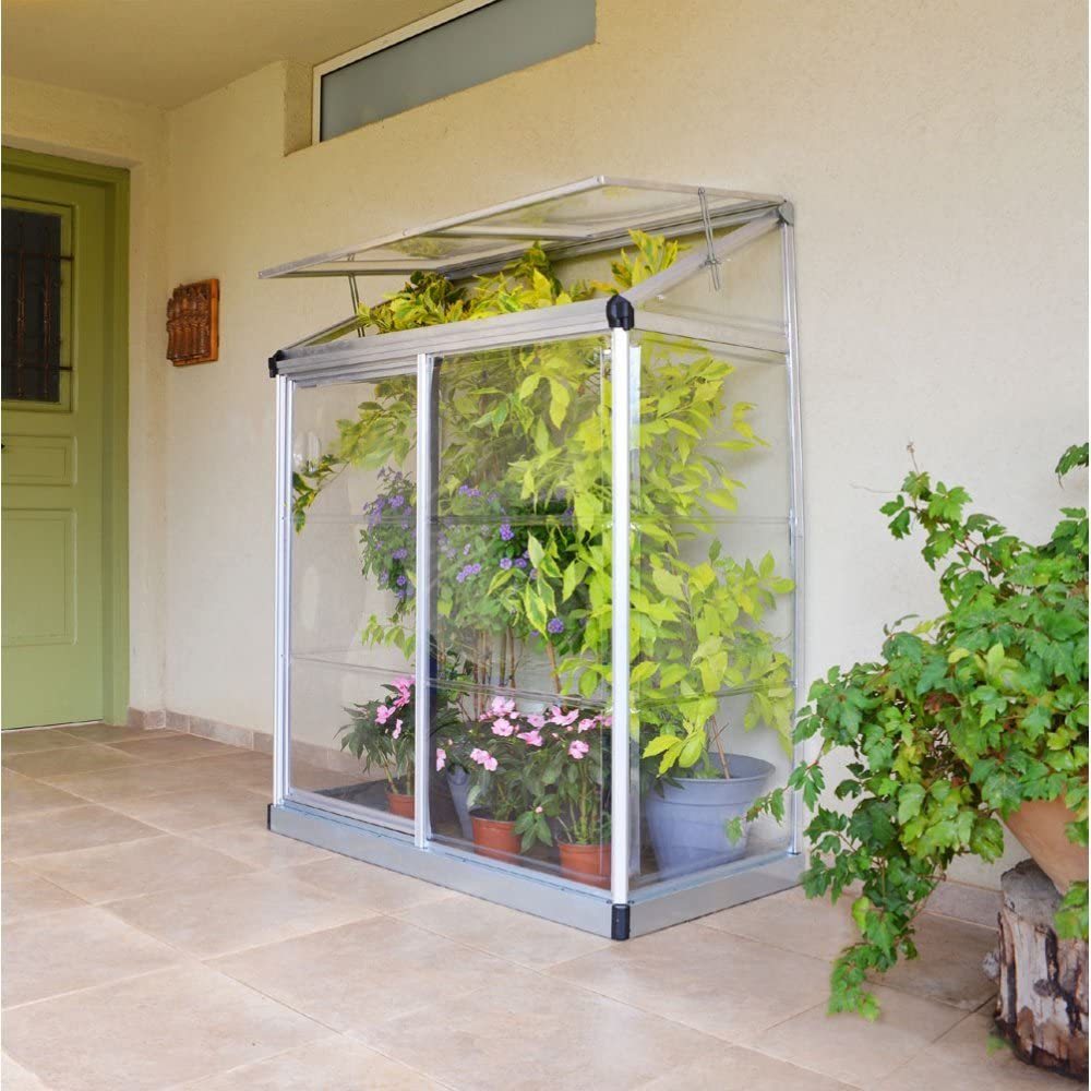4' x 2' Lean-To Greenhouse - Silver Frame & Clear Polycarbonate Panels