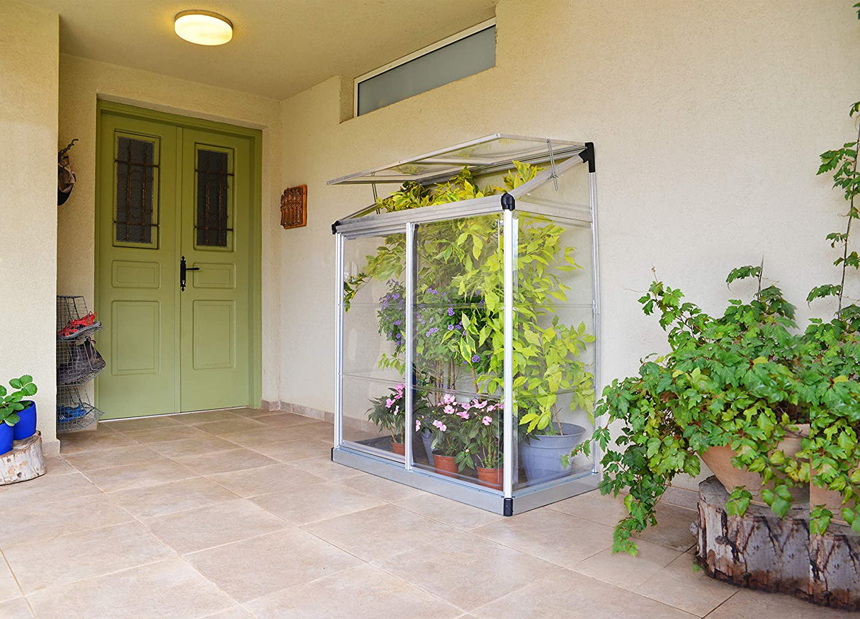 4' x 2' Lean-To Greenhouse - Silver Frame & Clear Polycarbonate Panels