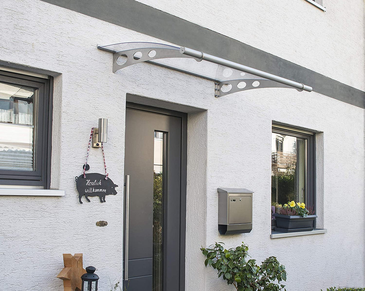Helvetica 1.5m x 0.9m Door Canopy - Silver Frame & Clear Acryl
