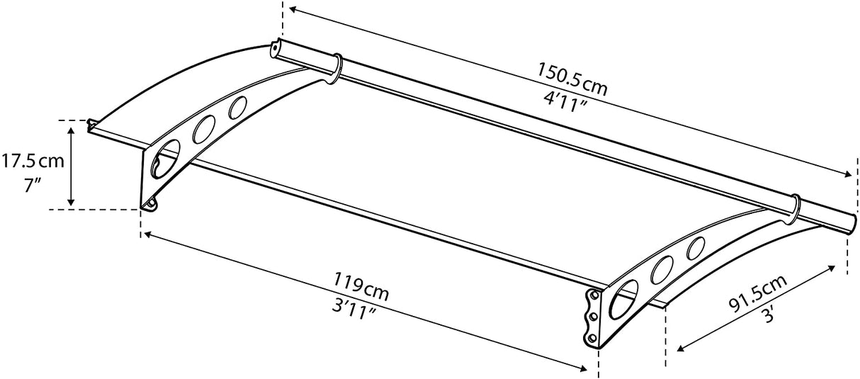 Helvetica 1.5m x 0.9m Door Canopy - Silver Frame & Clear Acryl