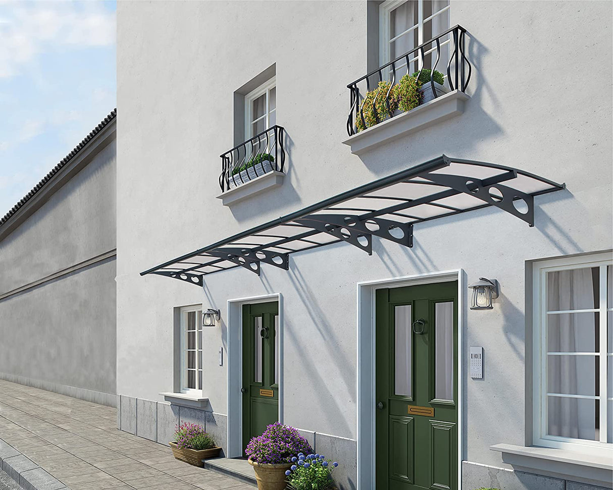 Herald 6.7m x 1.4m Door Canopy - Grey Frame & Twinwall Polycarbonate