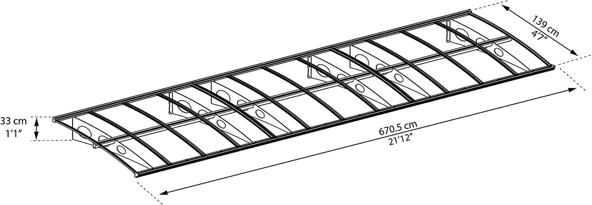 Herald 6.7m x 1.4m Door Canopy - Grey Frame & Twinwall Polycarbonate