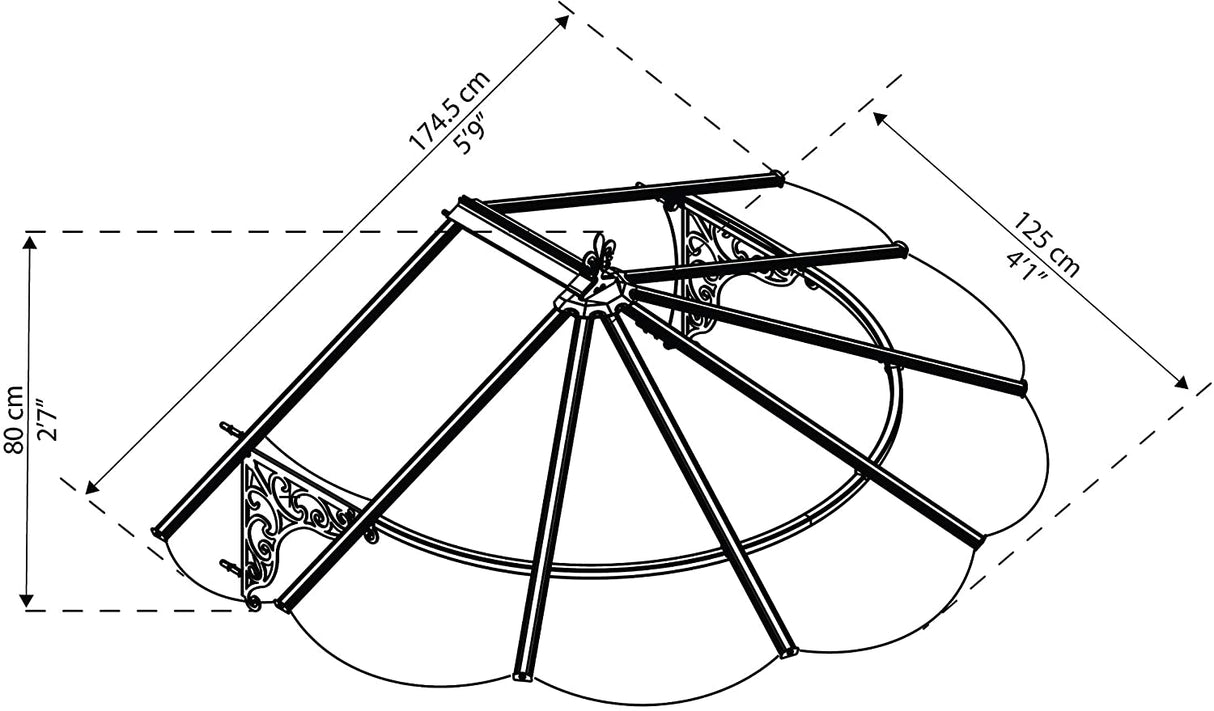 Iris 1.8m x 1.2m Door Canopy - Black Frame & Clear Acryl