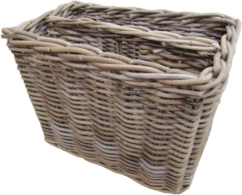 Grey Rattan Magazine Rack Storage Basket