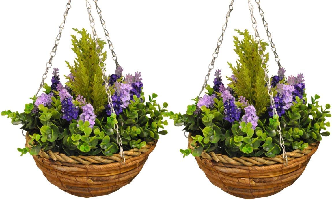 Pair Of 25cm (10") Artificial Lavender Hanging Baskets