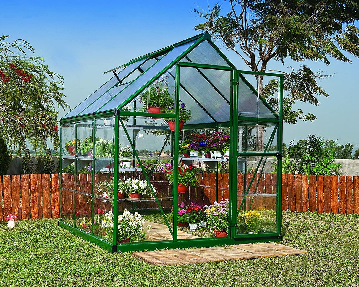 Hybrid 6' x 6' Greenhouse - Green Frame & Hybrid Polycarbonate Panels