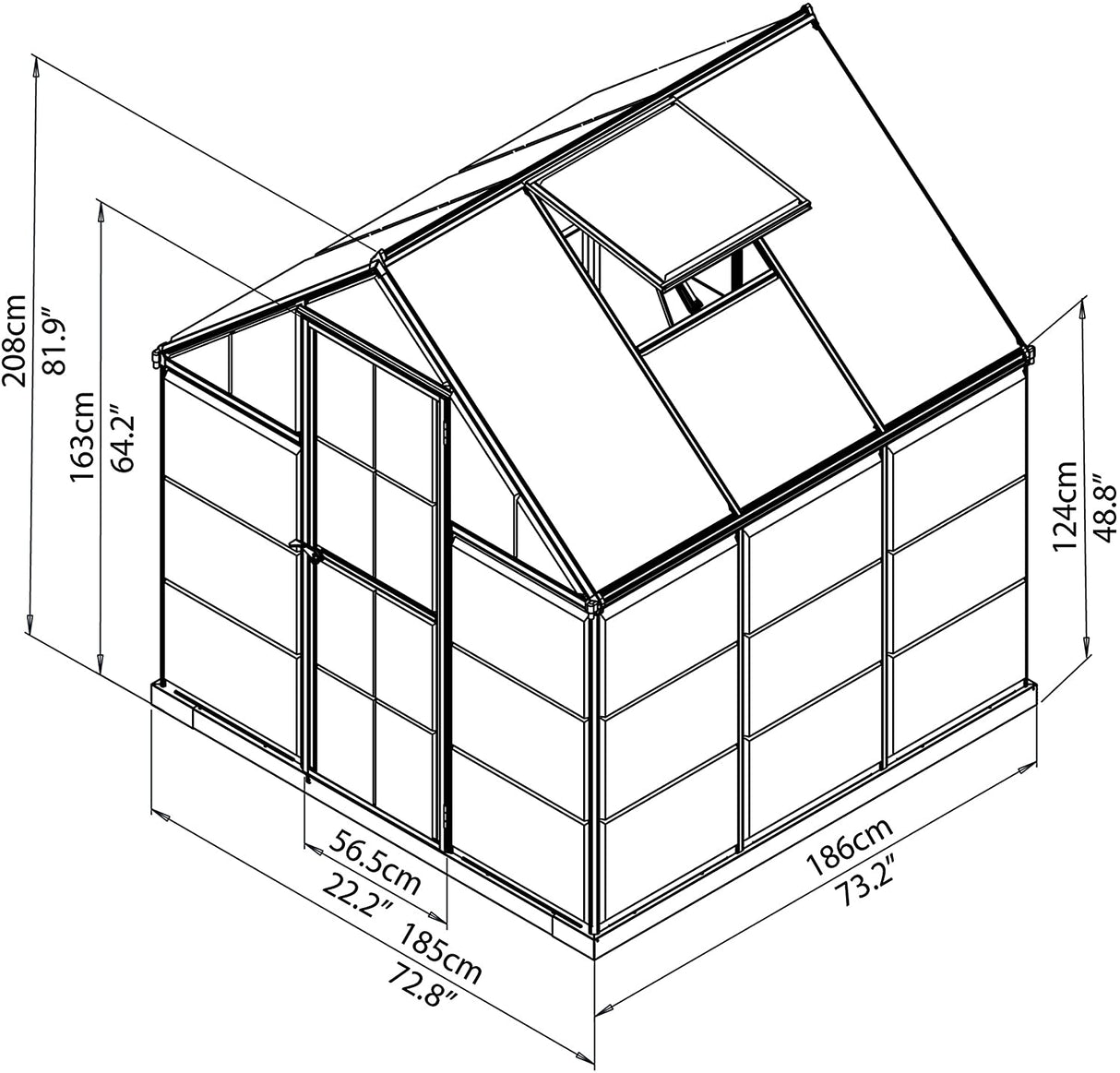 Hybrid 6' x 6' Greenhouse - Green Frame & Hybrid Polycarbonate Panels