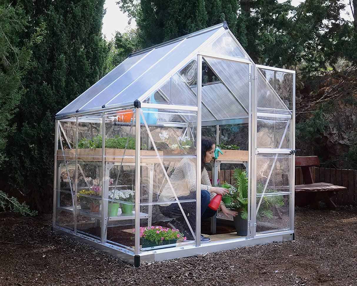 Hybrid 6' x 6' Greenhouse - Silver Frame & Hybrid Polycarbonate Panels