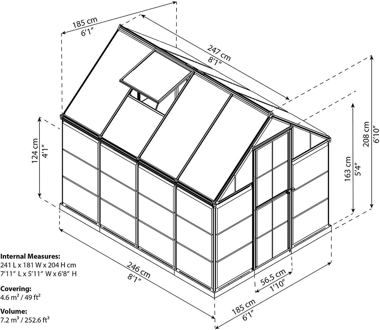 Hybrid 6' x 8' Greenhouse - Silver Frame & Hybrid Polycarbonate Panels