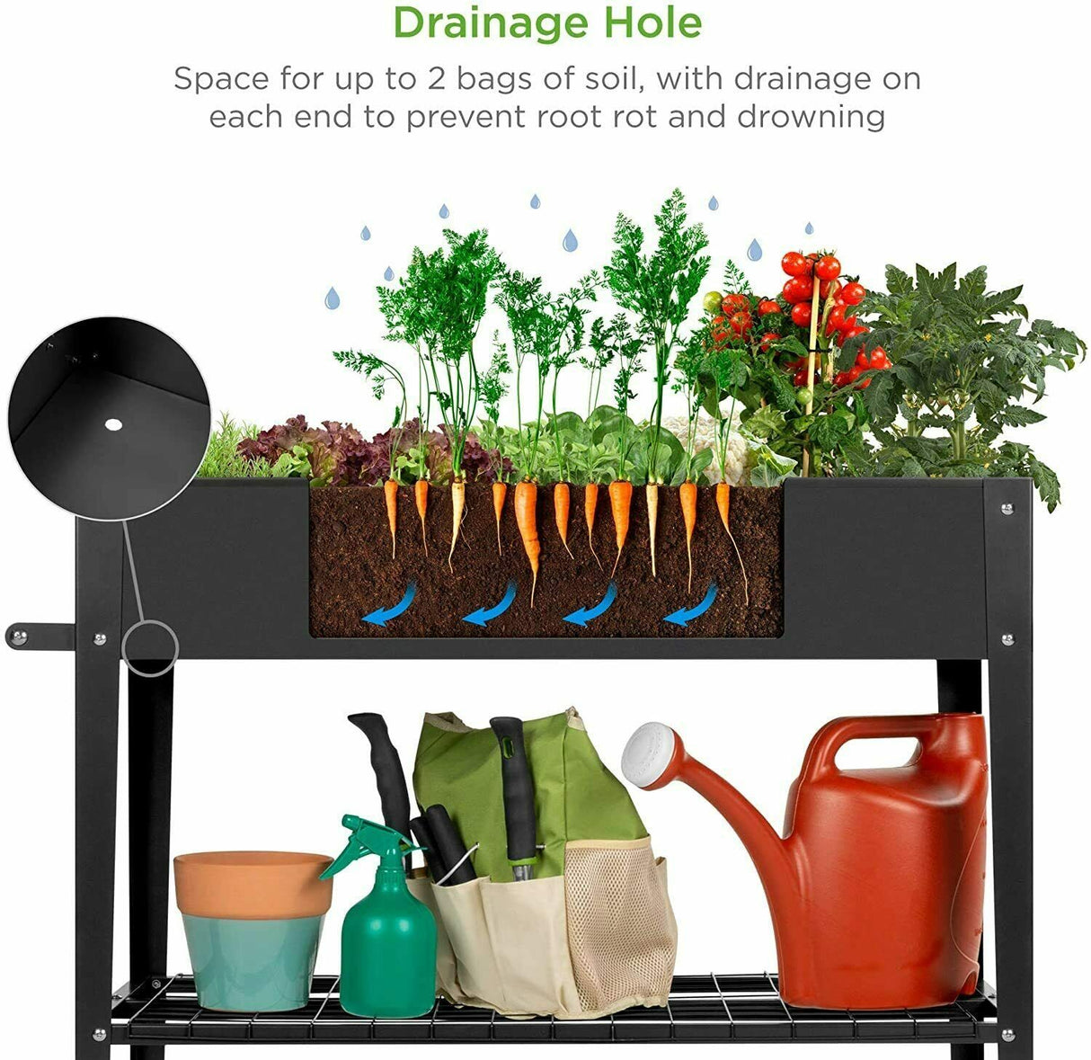 Raised Metal Planter with Wheels Dark Grey