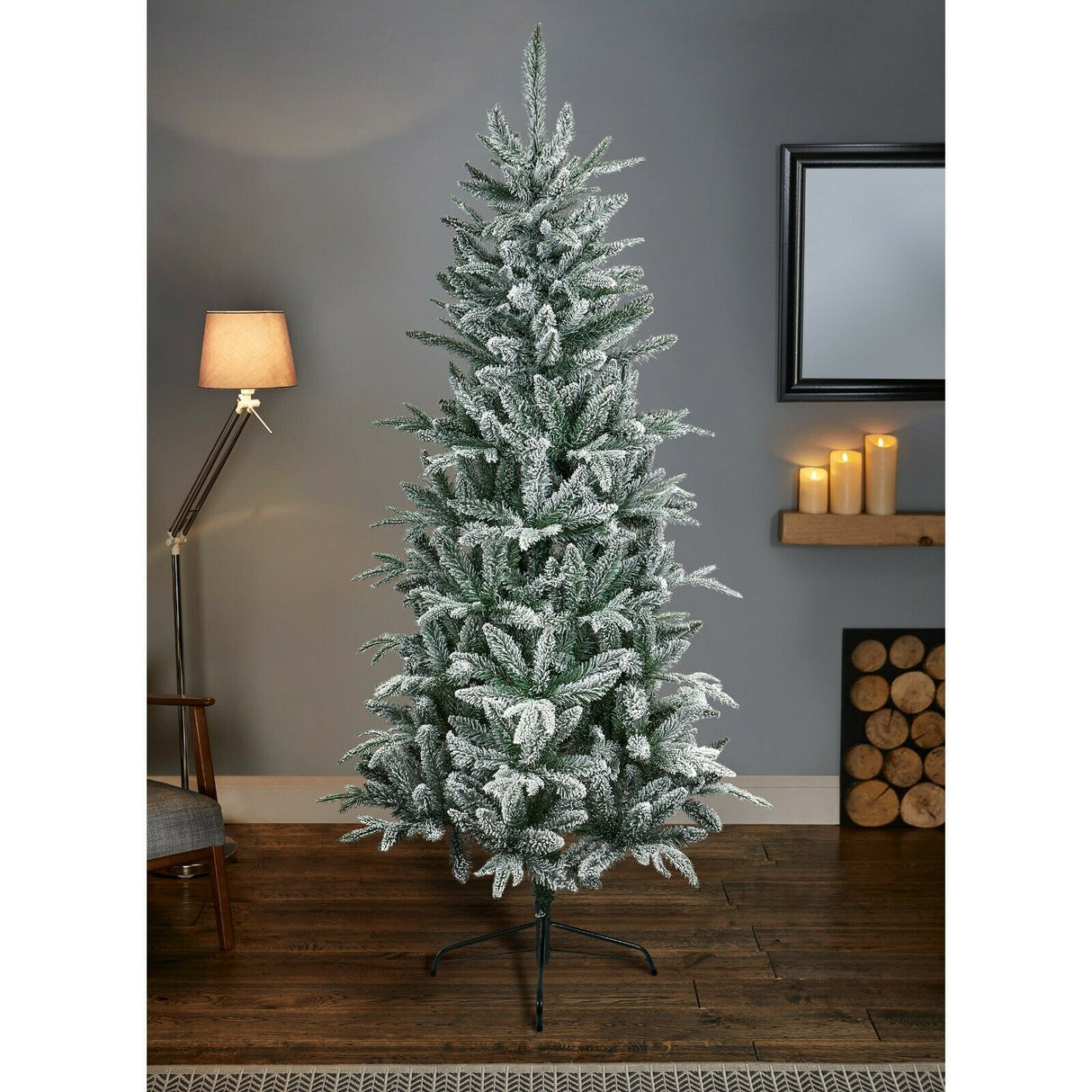 Lapland Fir Slim Snow Flocked Christmas Tree - 5ft/150cm