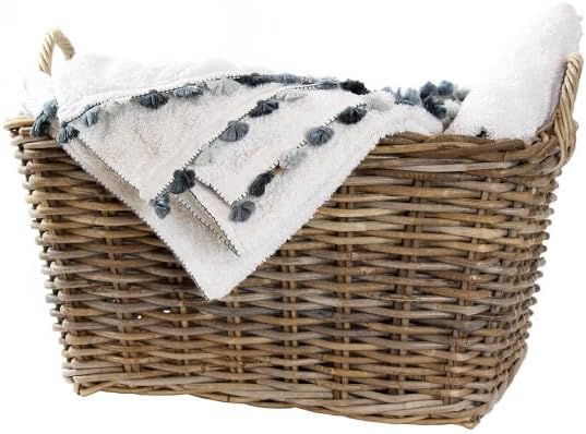 Tobs Rattan Rectangular Basket With Handles Grey