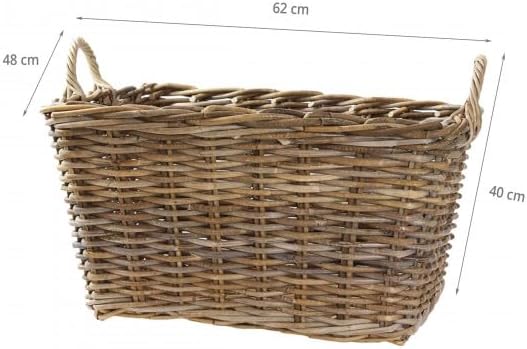 Tobs Rattan Rectangular Basket With Handles Grey