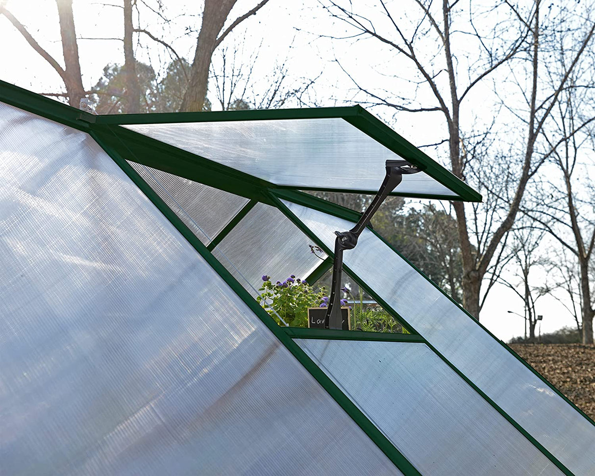 Balance 8' x 8' Greenhouse - Green Frame & Hybrid Polycarbonate Panels