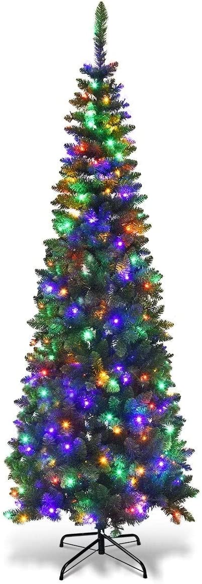 Pre-Lit Pencil Pine Christmas Tree 5ft/150cm - Multicolour LEDs