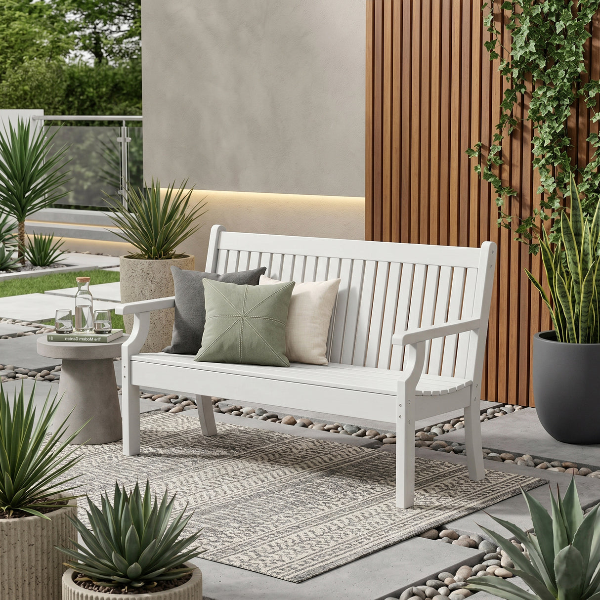 3 Seat Bench Viewpoint Faux Wood Outdoor  - Light Grey