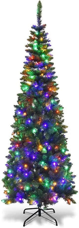 Pre-Lit Pencil Pine Christmas Tree 6ft/180cm - Multicolour LEDs