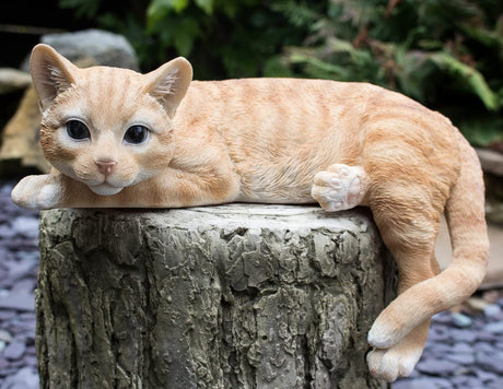 Large Laying Ginger Cat Garden Ornament