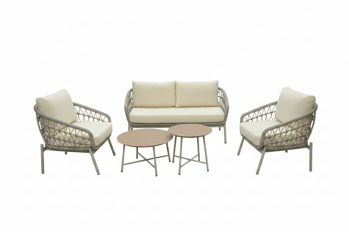 Harbour 4 Seat Garden Furniture Lounge Set - Grey Rope Frame/Beige