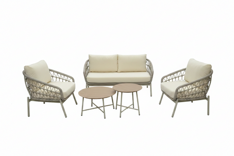 Harbour 4 Seat Garden Furniture Lounge Set - Grey Rope Frame/Beige