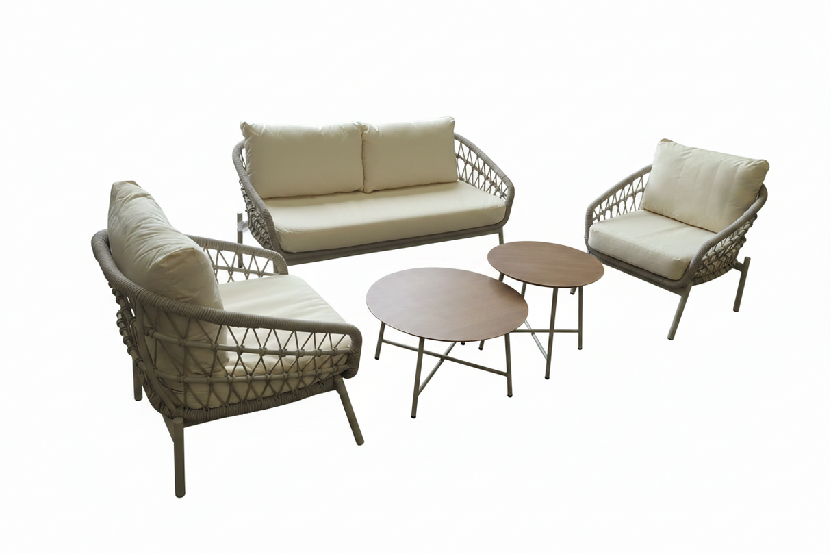 Harbour 4 Seat Garden Furniture Lounge Set - Grey Rope Frame/Beige
