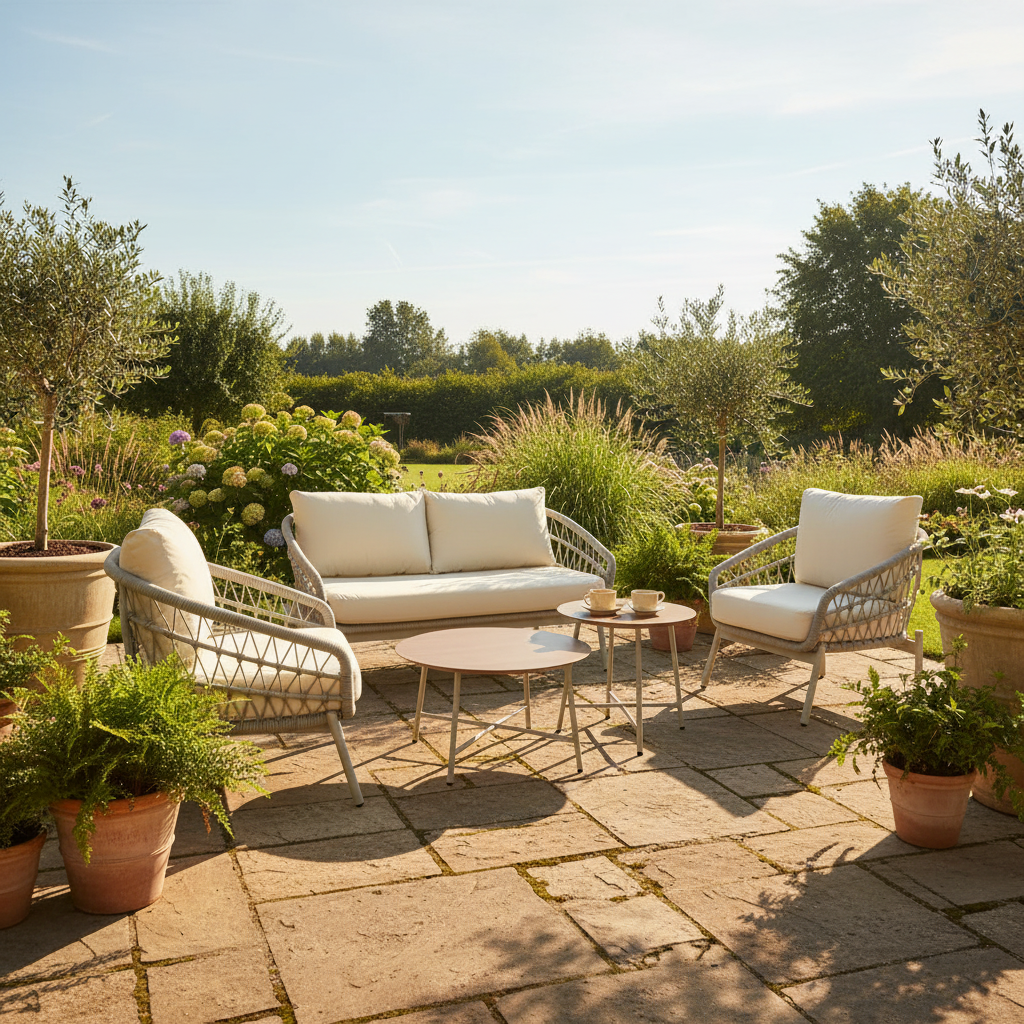 Harbour 4 Seat Garden Furniture Lounge Set - Grey Rope Frame/Beige