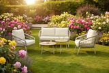 Harbour 4 Seat Garden Furniture Lounge Set - Grey Rope Frame/Beige